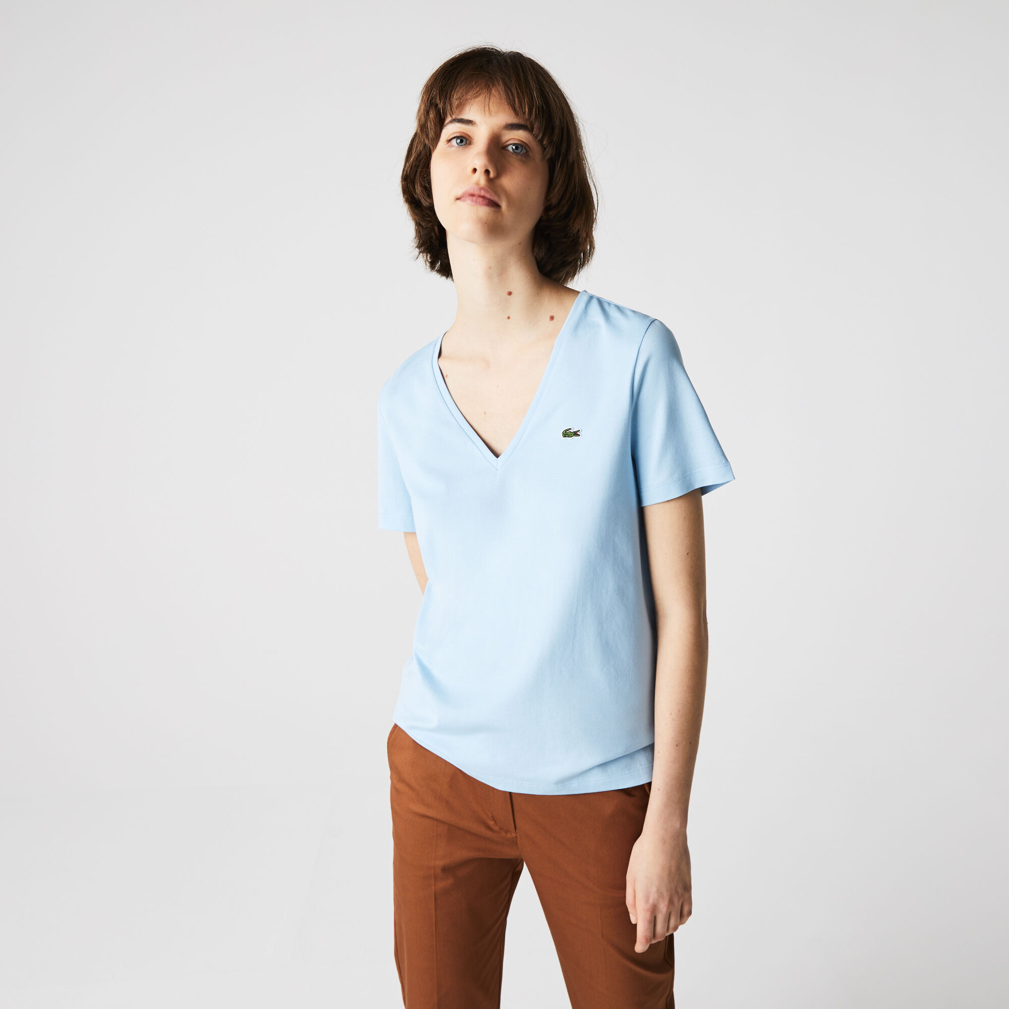 womens lacoste v neck t shirt