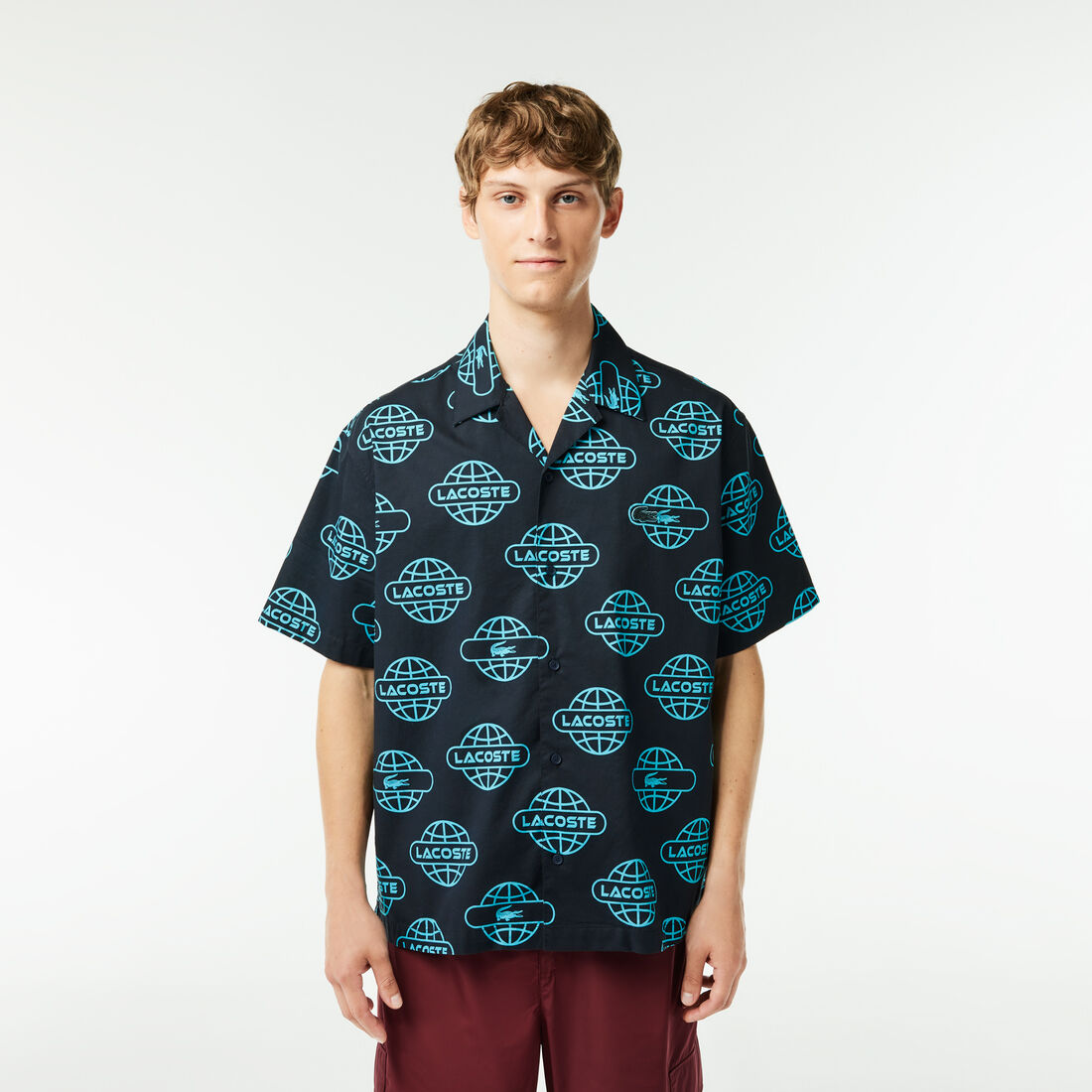 Globe Print Lacoste Cotton Twill Shirt - CH1880-00-QPI