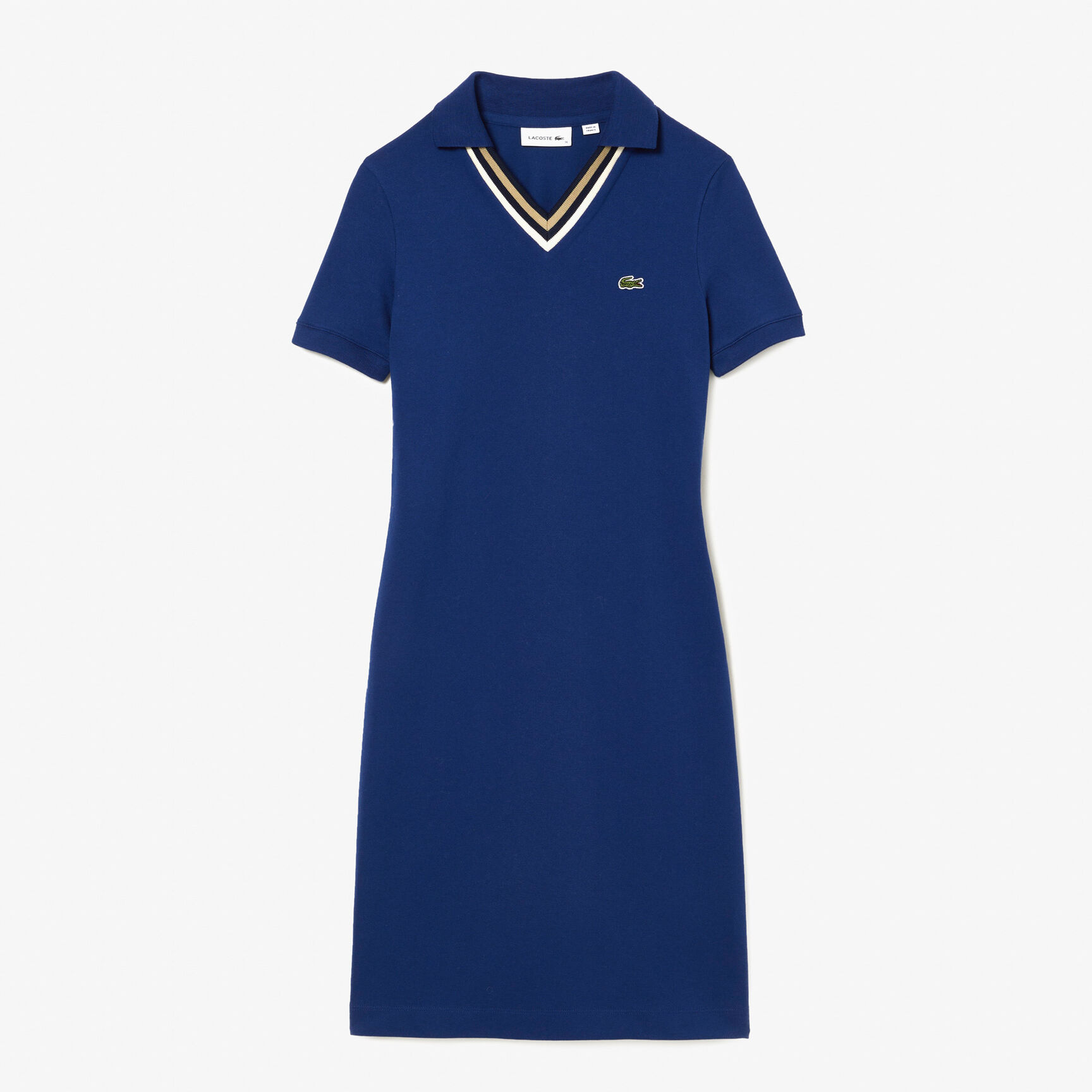 Buy Slim Fit V Neck Stretch Pique Polo Dress | Lacoste UAE