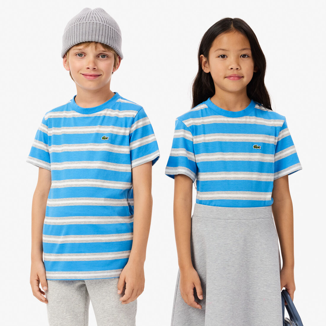 Kids' Lacoste Stripe Print Cotton Jersey T-shirt - TJ7122-00-IAI