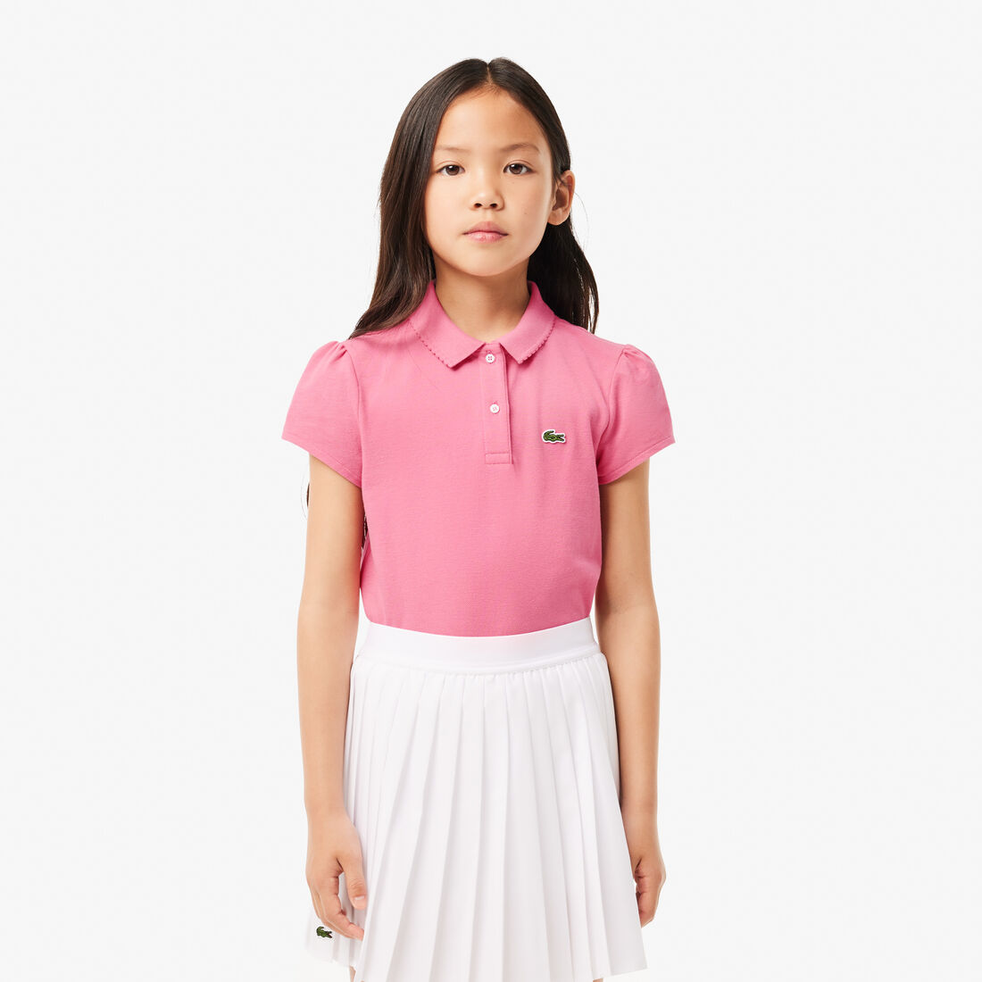 Girls' Lacoste Scalloped Collar Mini Pique Polo Shirt - PJ3594-00-2R3