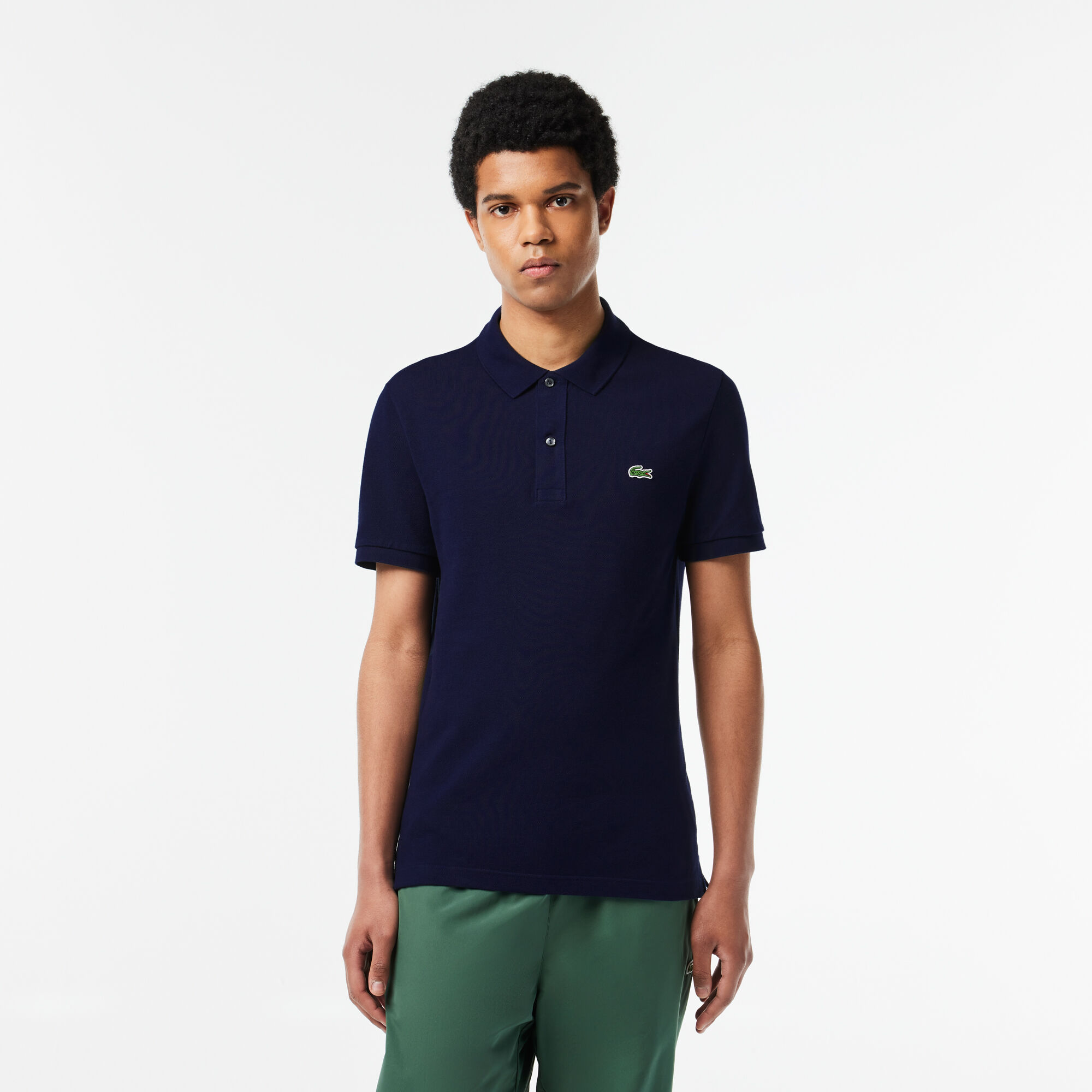 lacoste slim fit pique polo in navy